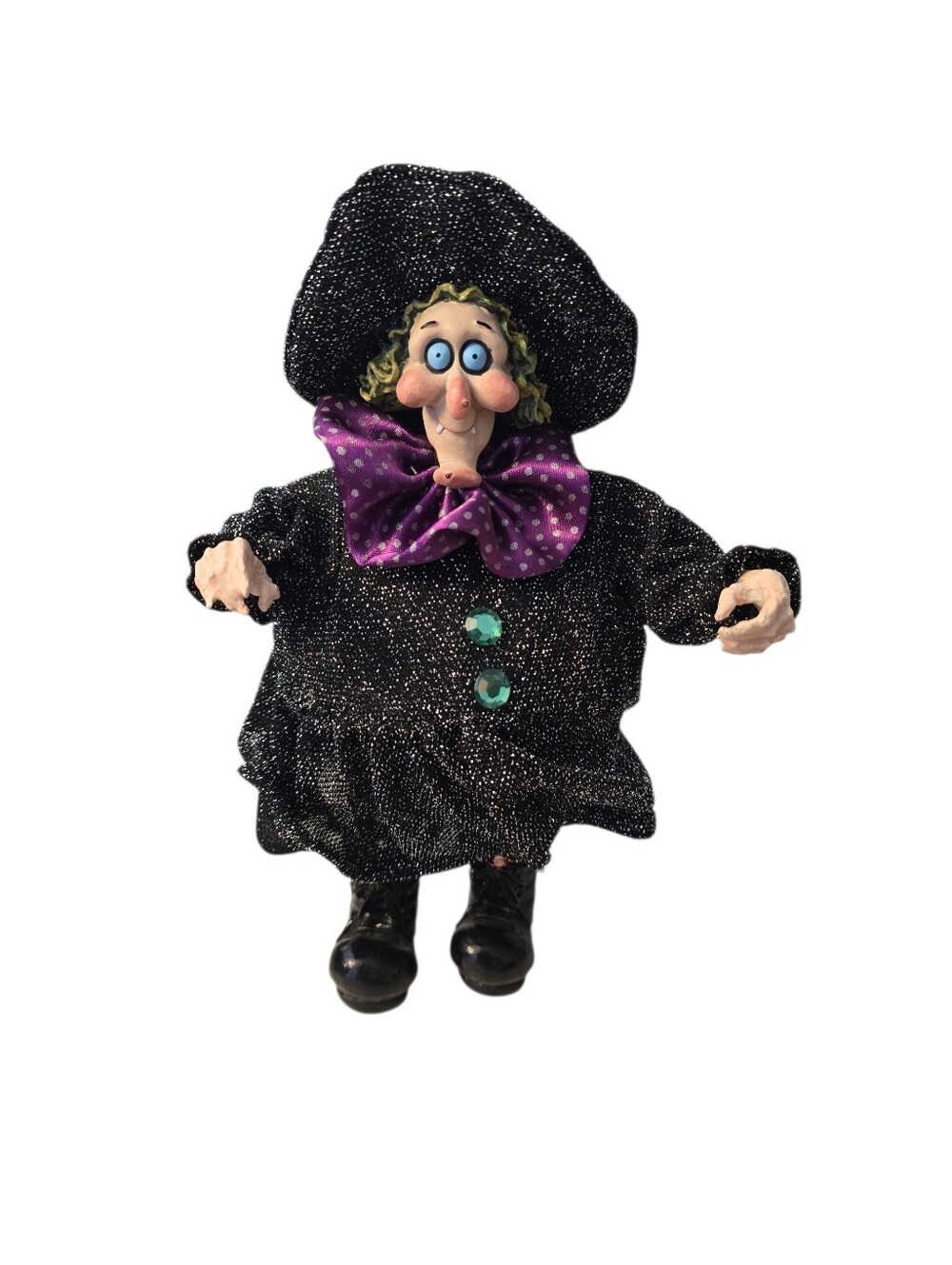 Resin Witch Figure with Sparkly Black Hat and Dress Roly Poly 9" Tall